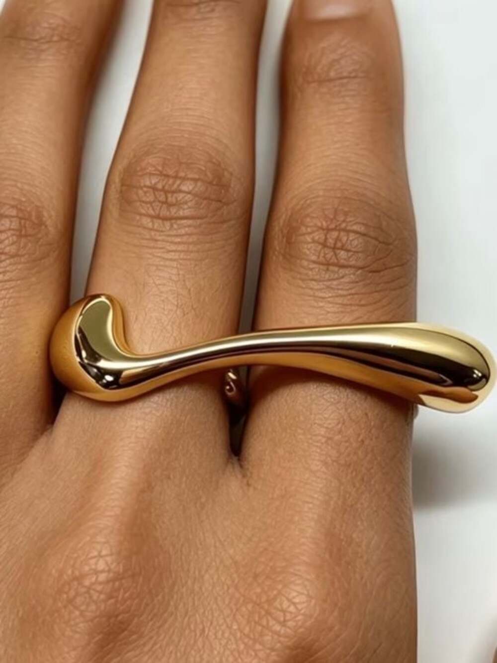 Gold-Tone Abstract Liquid Design Statement Ring